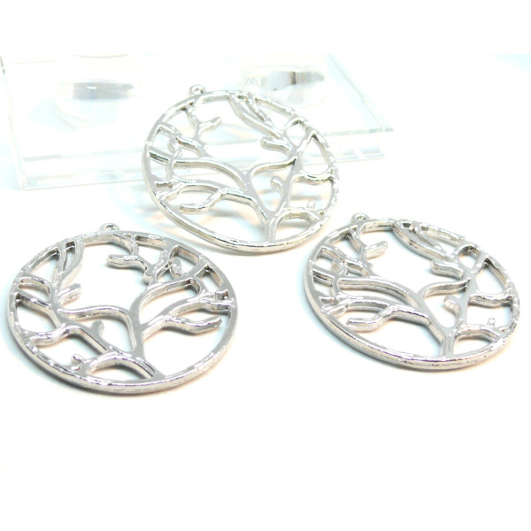 PS110145645 PAX 50 pendentifs breloque Arbre dans cercle 12mm métal couleur Argent Antique
