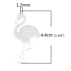 Estampes pendentif filigrane Grand Flamant  Rose 44mm cuivre couleur Argent Platine