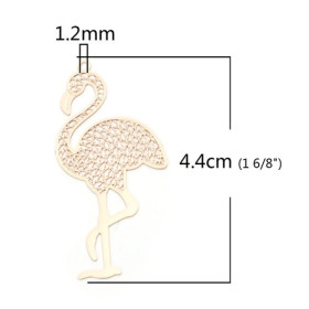 Estampes pendentif filigrane Grand Flamant  Rose 44mm cuivre couleur Doré