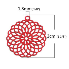 S110206554 PAX 10 Estampes pendentif connecteur filigrane Rosace Mandala Rouge 30mm