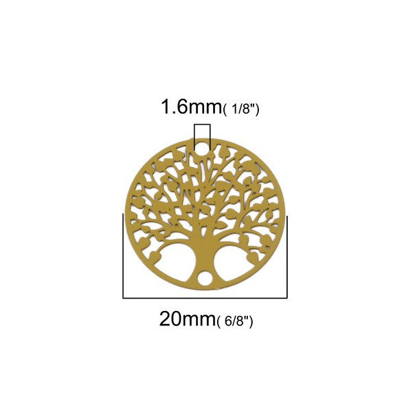 Estampes Pendentif Connecteur Filigrane Médaillon Arbre à Coeur Jaune Moutarde 20mm