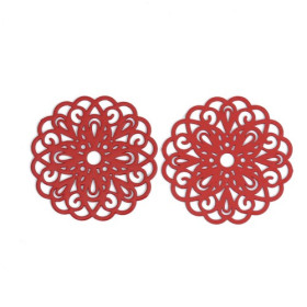 PS110200249 PAX 5 Estampes pendentif connecteur filigrane Rosace Mandala Rouge 25mm