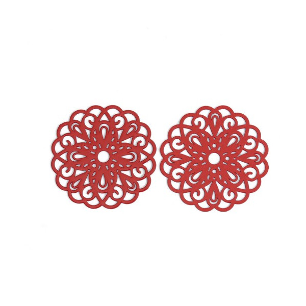 Estampes pendentif connecteur filigrane Rosace Mandala Rouge 25mm