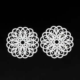 PS110200250 PAX 5 Estampes pendentif connecteur filigrane Rosace Mandala Blanc 25mm