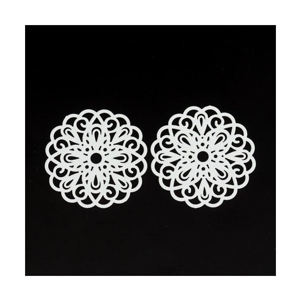 Estampes pendentif connecteur filigrane Rosace Mandala Blanc 25mm