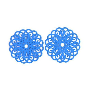 PS110200247 PAX 5 Estampes pendentif connecteur filigrane Rosace Mandala Bleu 25mm