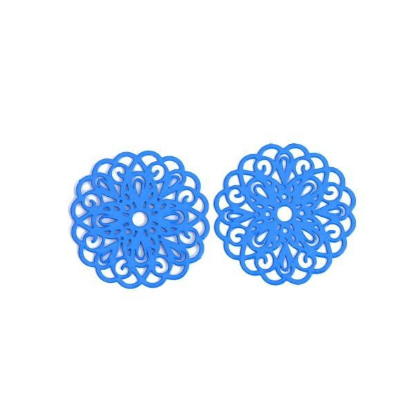Estampes pendentif connecteur filigrane Rosace Mandala Bleu 25mm
