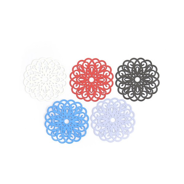 Estampes pendentif connecteur filigrane Rosace Mandala Bleu 25mm