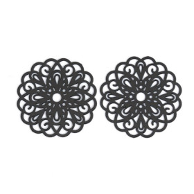 Estampes pendentif connecteur filigrane Rosace Mandala Noir 25mm
