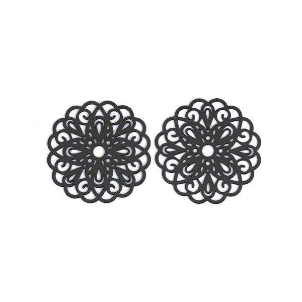 Estampes pendentif connecteur filigrane Rosace Mandala Noir 25mm