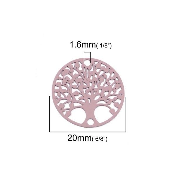 S110204876 PAX 10 Estampes pendentif connecteur filigrane Medaillon Arbre à coeur Rose de 20mm