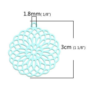 S110206558 PAX 10 Estampes pendentif connecteur filigrane Rosace Mandala Bleu Ciel 30mm