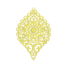 S110143649 PAX 4 Estampes pendentif connecteur filigrane Ovale Travaillé Jaune Pailleté 58mm