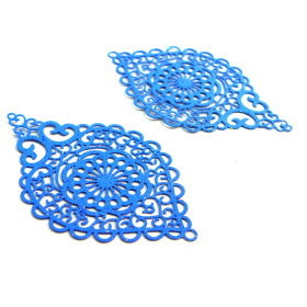 S110143647 PAX 4 Estampes pendentif connecteur filigrane Ovale Travaillé Rose Pailleté 58mm