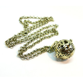 Sautoir de 80cm Pendentif Cage Bola de Grossesse symbole Om Yoga 16mm cuivre couleur Bronze Doré