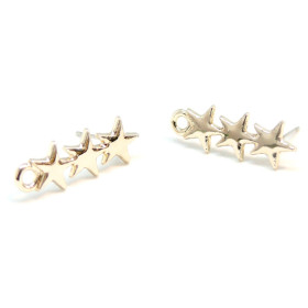 S110117086 PAX 10 Boucles d'oreille Trio d'étoile 22mm couleur Doré clair avec attache et embouts poussoirs