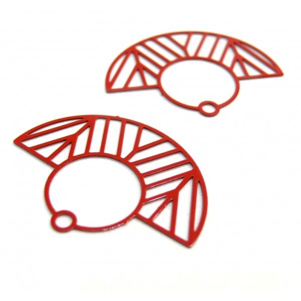 Estampes pendentif filigrane demi cercle Art  Deco Rouge 23 par 30mm