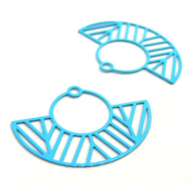 Estampes pendentif filigrane demi cercle Art  Deco Bleu Turquoise 23 par 30mm