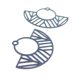 AE115547 Lot de 4 Estampes pendentif filigrane demi cercle Art  Deco Noir 23 par 30mm