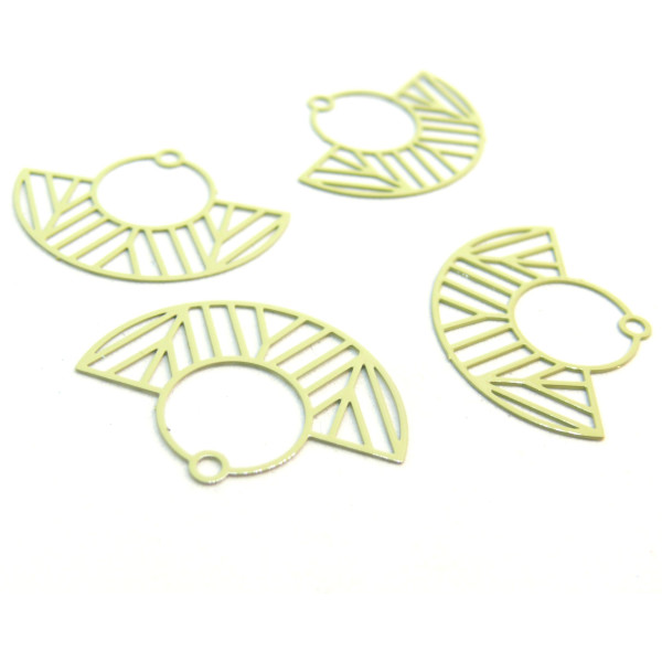 Estampes pendentif filigrane demi cercle Art  Deco  Vert Pastel 23 par 30mm