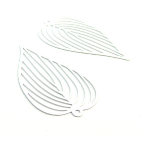 AE115228 Lot de 2 Estampes pendentif filigrane Grande Feuille Exotique Blanc 25 par 42mm