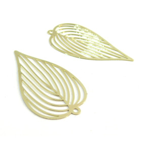 AE115228 Lot de 2 Estampes pendentif filigrane Grande Feuille Exotique Doré 25 par 42mm