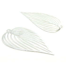 AE115228 Lot de 2 Estampes pendentif filigrane Grande Feuille Exotique Argent Vif 25 par 42mm