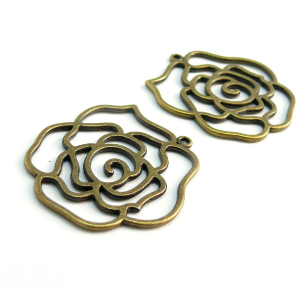 Pendentifs Breloque Grande Fleur 43x39mm – Métal Coloris Bronze