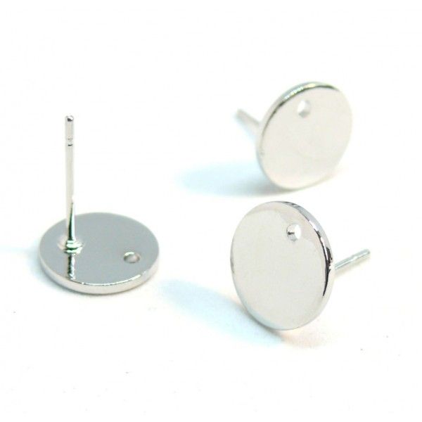 Boucles d'oreille puce Ronde 10mm avec trou métal couleur Argent Platine Rhodié