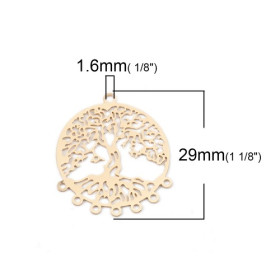 PS110200105 PAX 5 Estampes pendentif multiconnecteur filigrane Arbre et racines couleur Doré de 29mm