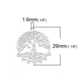 PS110200106 PAX 5 Estampes pendentif multiconnecteur filigrane Arbre et racines couleur Argent Platine de 29mm