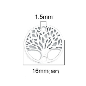 PS110200381 PAX 10 connecteurs médaillon Arbre biface 16mm  métal couleur Argent Vif