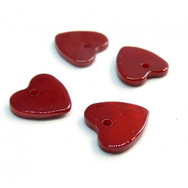 Pendentifs Nacres Pastilles Coeur 13mm Rouge