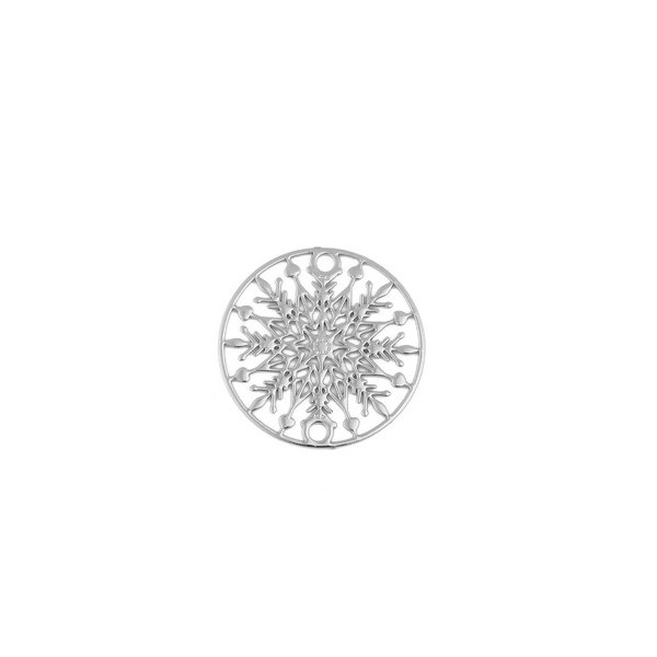 Estampes, pendentif connecteur filigrane, Medaillon Flocon de Neige 20mm, métal finition Argent Platine