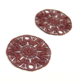 Estampes pendentif connecteur filigrane Médaillon Fleur Bordeaux Vin de 19mm