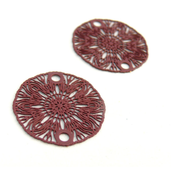 Estampes pendentif connecteur filigrane Médaillon Fleur Bordeaux Vin de 19mm