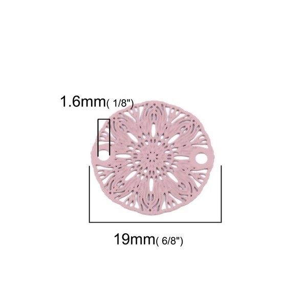 S11204934 PAX 10 Estampes pendentif connecteur filigrane Medaillon Fleur Rose Beige de 19mm