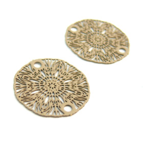 S11204935 PAX 10 Estampes pendentif connecteur filigrane Medaillon Fleur Taupe Beige de 19mm