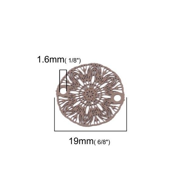 S11204935 PAX 10 Estampes pendentif connecteur filigrane Medaillon Fleur Taupe Beige de 19mm