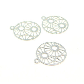 C9595 PAX 4 Estampes pendentif Medaillon Zen 15mm cuivre couleur Argent Vif