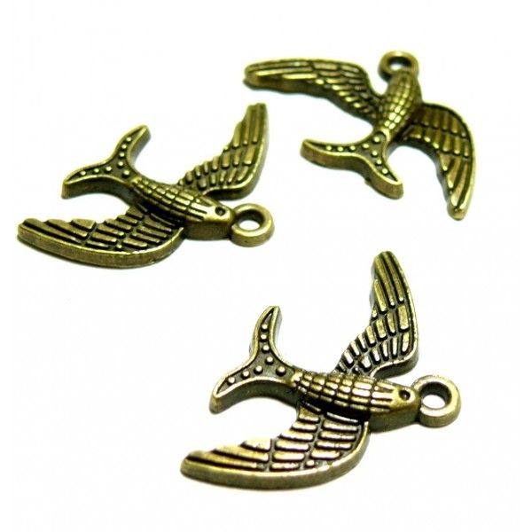 Apprêt et perles: 50 très jolis pendentifs oiseau 2Y3102 Bronze