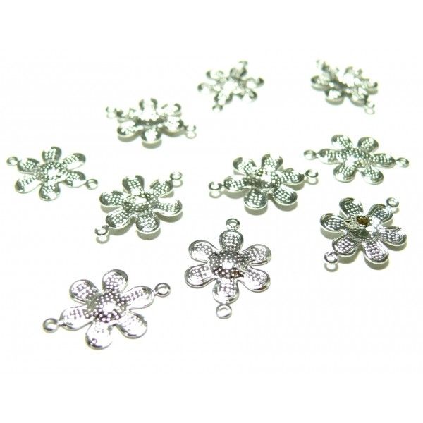 Fournitures bijoux: 100 connecteur pendentif carré fleur PB589 Argent Vif