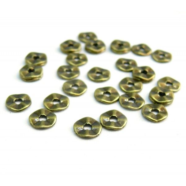 Perles intercalaires plate rondelles 7mm métal couleur Bronze