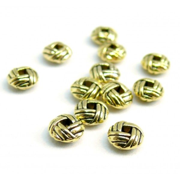 Perles intercalaires rondelles Type Pelote Torsade 6mm metal couleur Or Antique