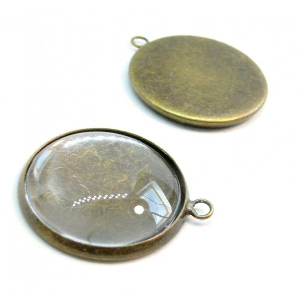 Supports de pendentif attache ronde 14mm couleur Bronze et cabochons en verre