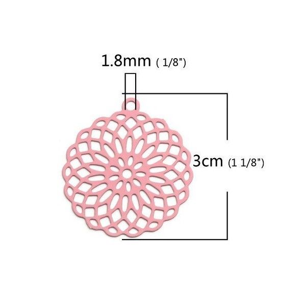 Estampes pendentif connecteur filigrane Rosace Mandala Rose 30mm