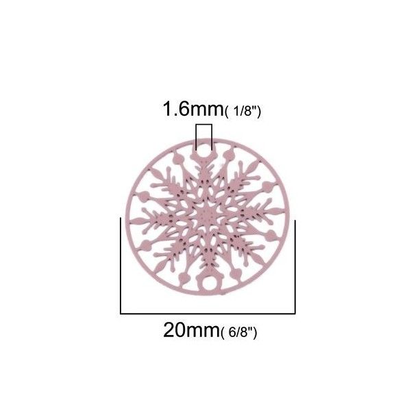 PS110204865 PAX 10 Estampes pendentif connecteur filigrane Medaillon Flocon de Neige Rose 20mm