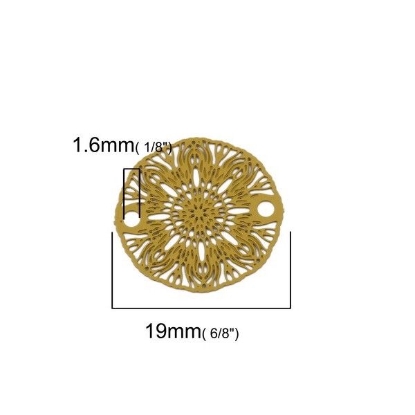S11204932 PAX 10 Estampes pendentif connecteur filigrane Medaillon Fleur Jaune Moutarde de 19mm