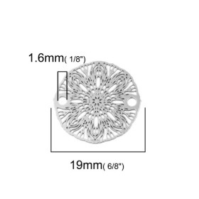 S11204930 PAX 10 Estampes pendentif connecteur filigrane Medaillon Fleur Argent Platine de 19mm