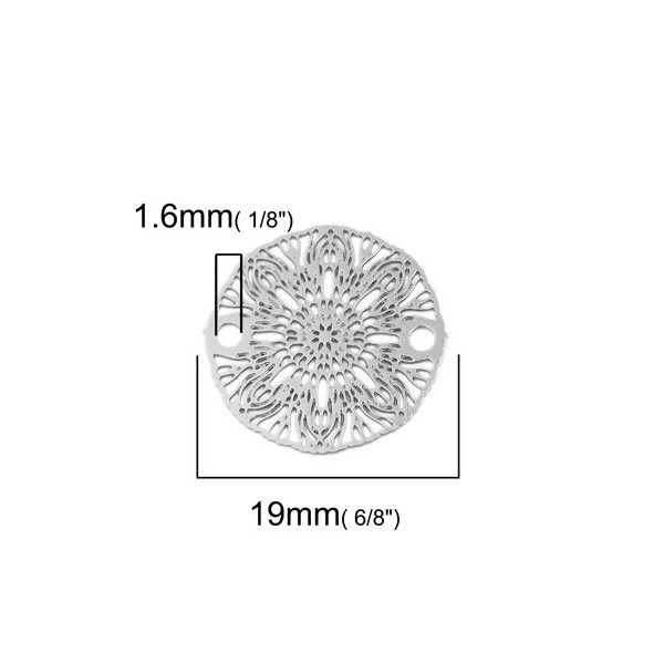 S11204930 PAX 10 Estampes pendentif connecteur filigrane Medaillon Fleur Argent Platine de 19mm